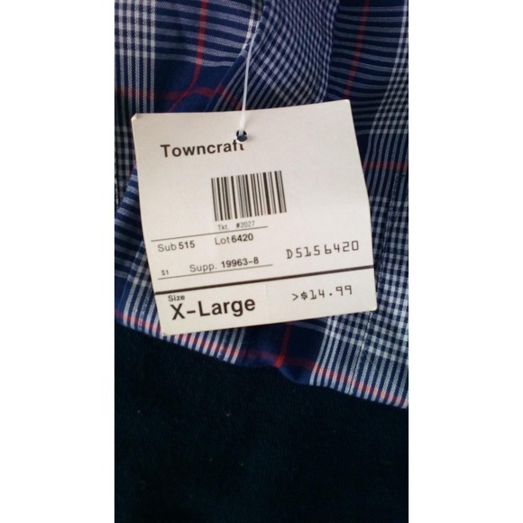 Towncraft Shirt Mens XL Buttonfront 17-1/2 Blue Plaid 80s Vintage Deadstock New - Picture 4 of 10